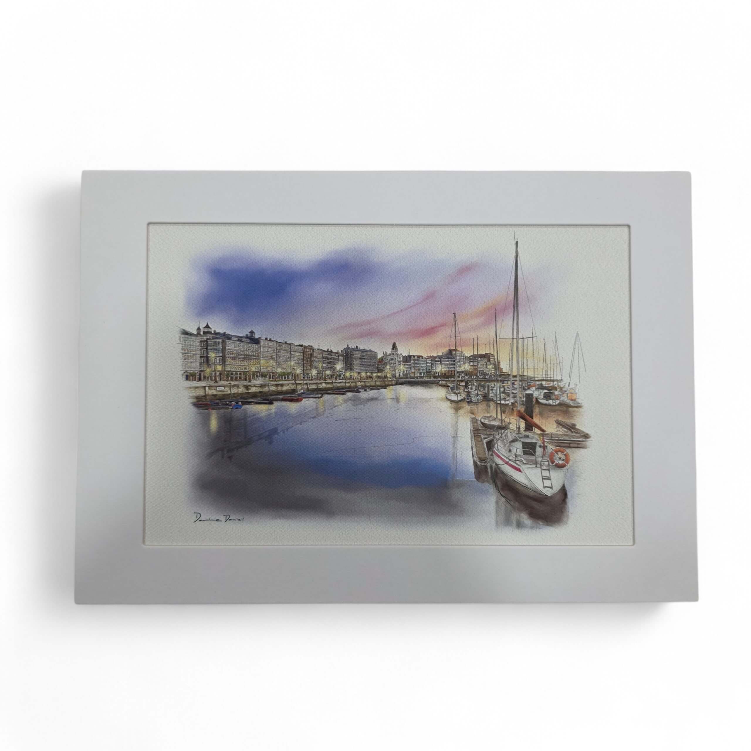 Litografía Dársena atardecer