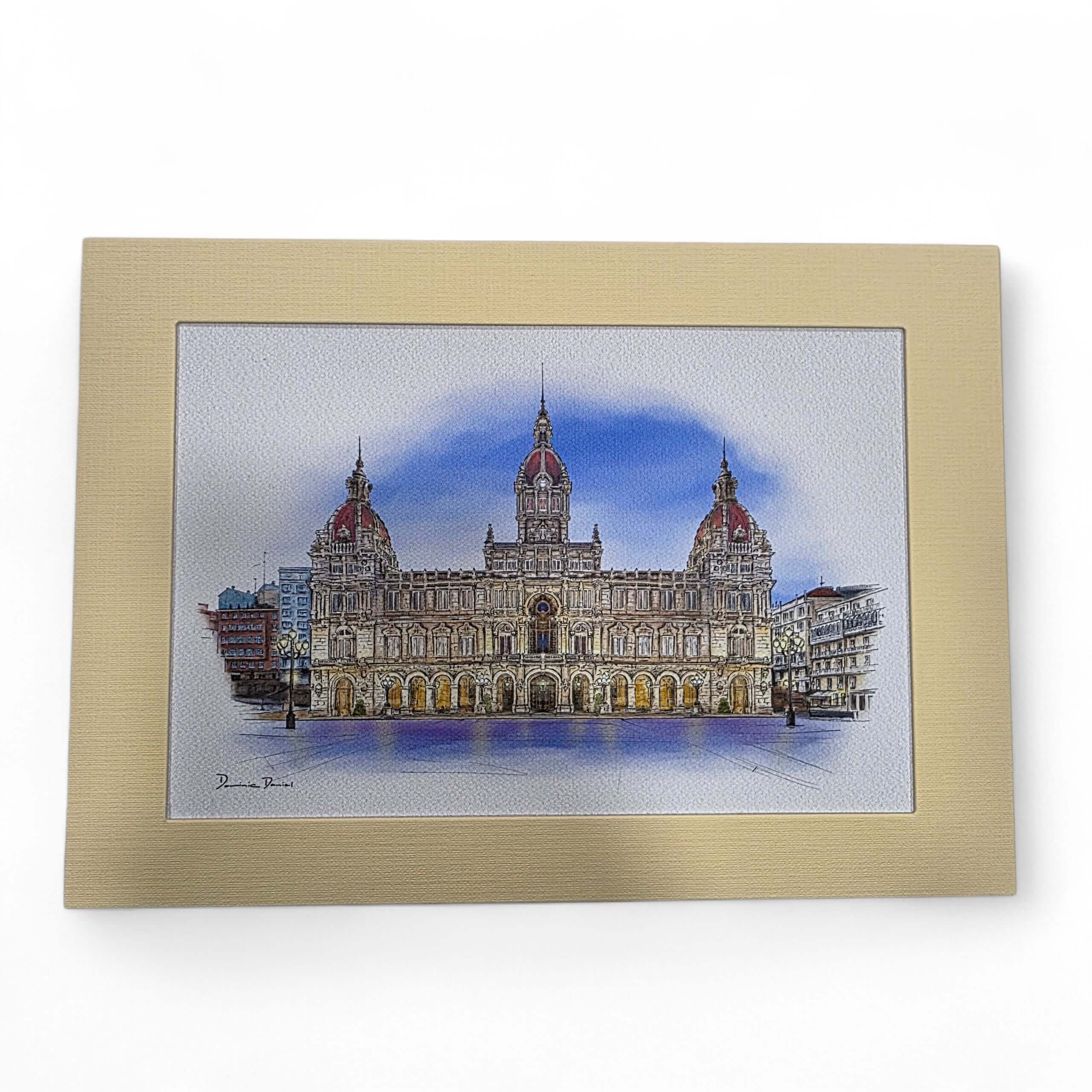 Litografía Ayuntamiento atardecer