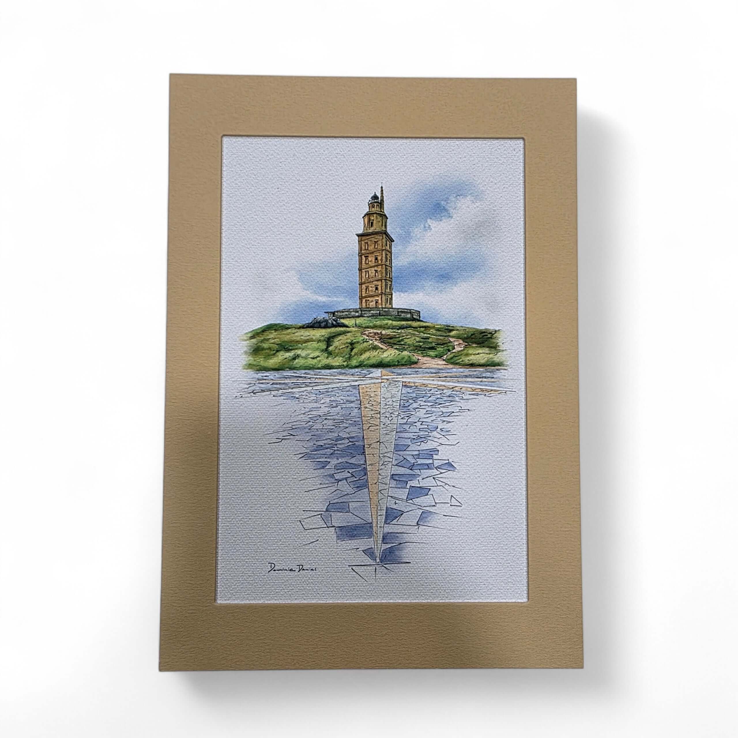 Litografía Torre de Hércules Rosa de los vientos